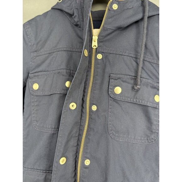 J.Crew Women's Resin Coated Hooded Twill Jacket XS Navy Outdoor Preppy Outerwear - Picture 3 of 8